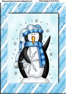 Christmas Penguin in Blue & White Frame