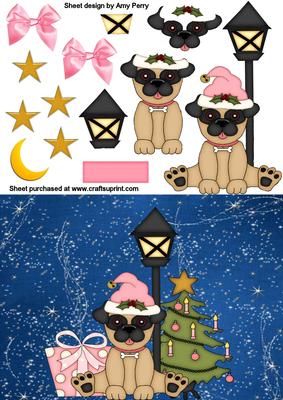 Cute Christmas Dog with Lamp,presents and a Tree