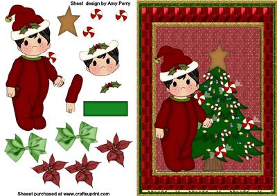 Little Christmas Boy in Lovely Fabric Looking Frame