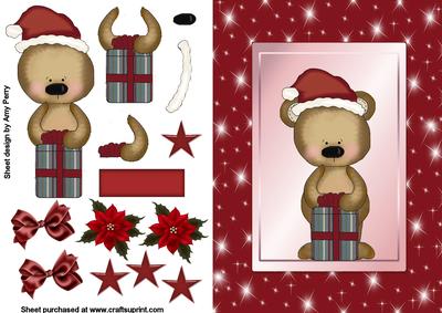 Cute Santa Bear with a Present in a Twinkle Frame