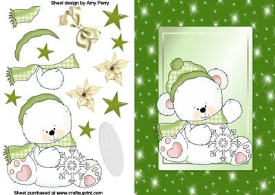 Cute Polar Bear with Green Hat in Green Sparkle Frame