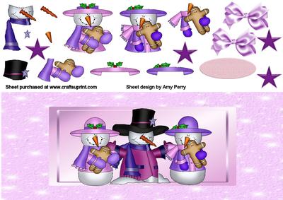 Long Pink Card with 3 Snowmen