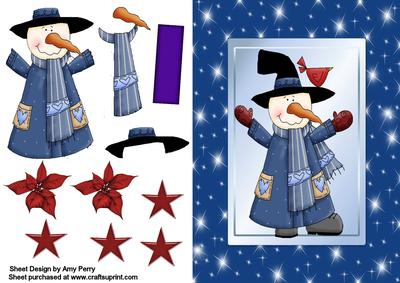 Lovely Blue Snowman in Blue Twinkle Frame