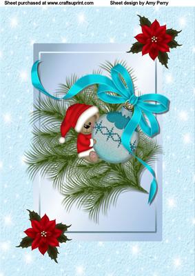 Cute Little Mouse & Bauble in Aqua Frame