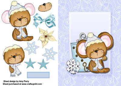 Cute Christmas Mouse with a Blue Cup