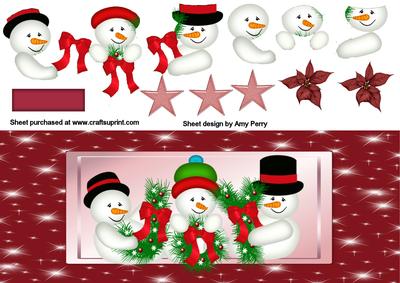 Long Card 3 Snowmen Red & Green
