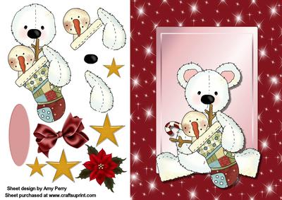 Cute White Christmas Teddy with Stocking