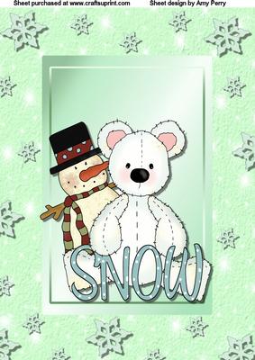 Cute Teddy Bear with Snow Man and Blue Snow Writing