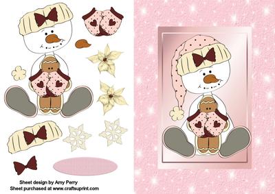 Cute Pink Snowman with Gingerbread Man