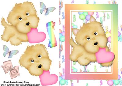 Cute Birthday Dog with Love Heart in a Pretty Frame