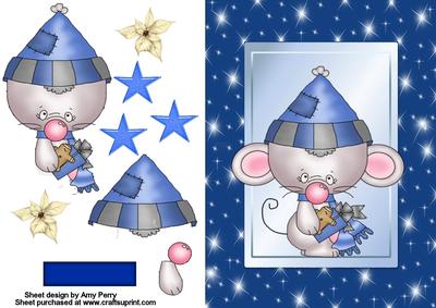 Cute Dark Blue Mouse with Gingerbread Man