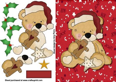 Cute Little Beige Bear on Christmas Backing Paper
