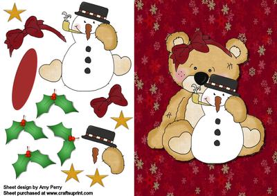 Little Beige Bear with Cute Snowman