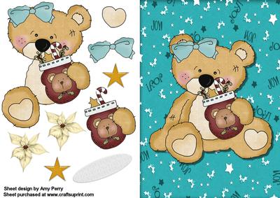 Cute Little Beige Bear with Light Blue Bow