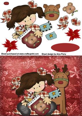 Cute Little Brunette Girl with Reindeer