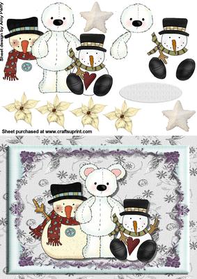 Cute Polar Bear with Two Penguins in Pretty Frame