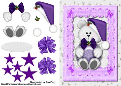 Lovely Little Bear with Purple Hat & Bow