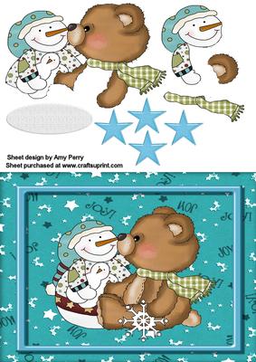 Cute Little Boy Bear with a Polka Dot Snowman