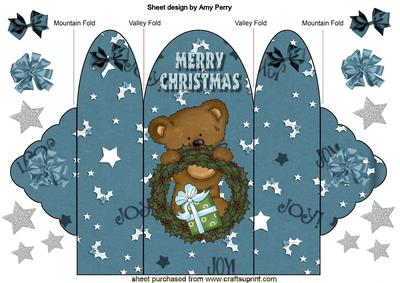 Dark Blue Trifold with a Bear & Holly Wreath