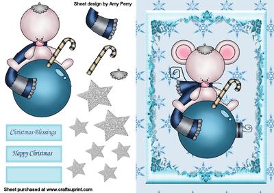 Little Christmas Mouse in Light Blue Frame