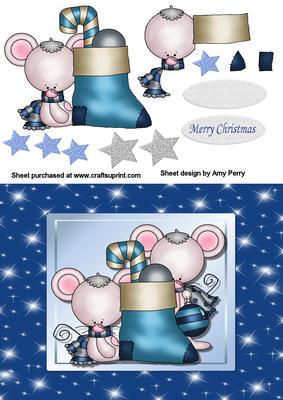 Two Cute Christmas Mice with a Stocking