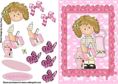 Cute Little Pampering Girl in Pink Frame