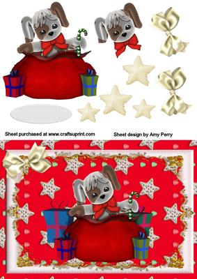 Cute Dog with Red Bow in Santas Sack