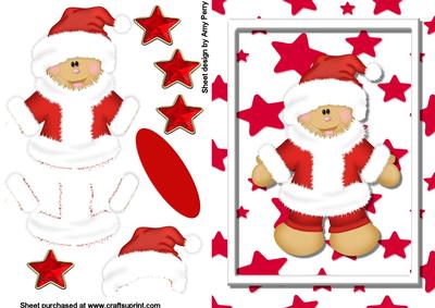 Cute Gingerbread Santa on Red & White Star Background