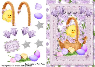 Lovely Little Fluffy Yellow Chick in a Basket with Flowers