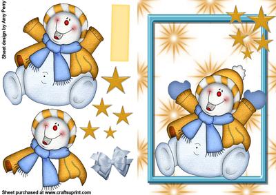 Cute Orange & Blue Snowman with Gold Stars
