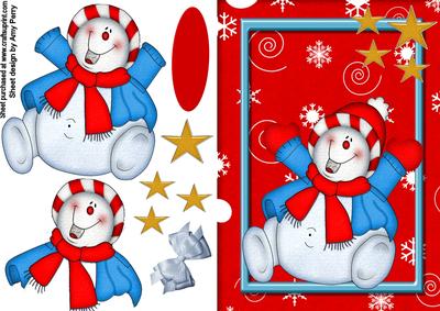 Cute Red & Blue Snowman with Gold Stars