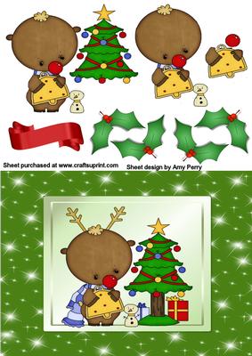 Cute Christmas Moose with Snowman & Tree