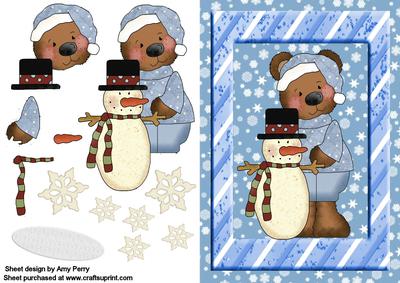 Cuddly Christmas Bear with Snowman