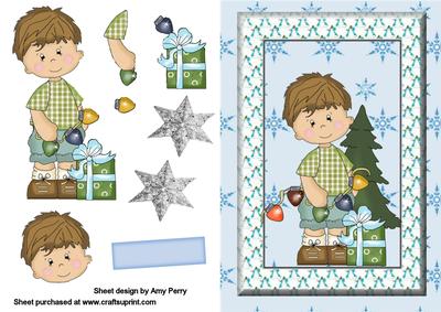 Lovely Little Christmas Boy on Snowflake Backing Paper