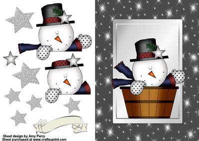 Snowman in a Barrel in Dark Grey Frame