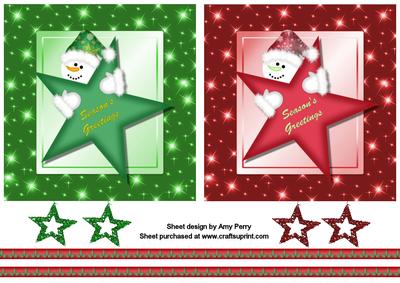 2 Snowmen with Stars Red & Green