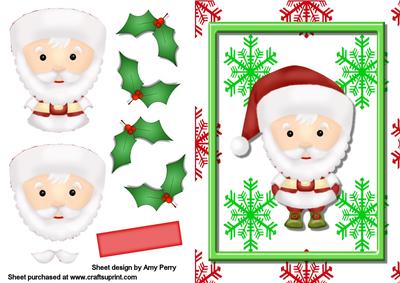 Cute Little Santa on Green & Red Snowflake Paper