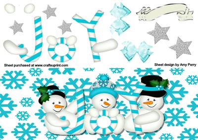 Long Snowmen on Aqua Snowflake Backing Paper