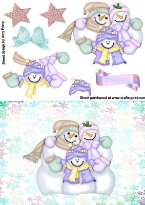 Cute Snowman Family on Pretty Snowflake Backing Paper