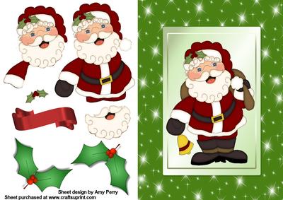 Jolly Fat Santa in Green Starry Frame