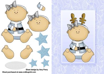 Cute Little Baby in Blue with Reindeer Ears
