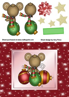 Cute Little Brown Mouse with 3 Pretty Baubles