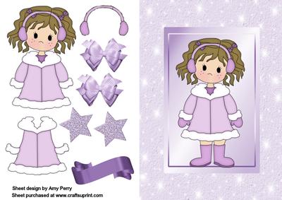 Cute Little Christmas Girl in Lilac Coat