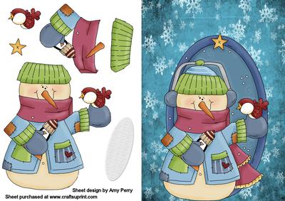 Snuggled Up Snowman with Bird