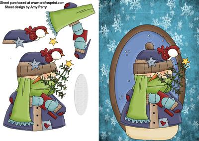 Snowman with Little Bird & Tree