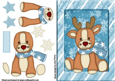 Cute Reindeer with Blue Snowflake Scarf