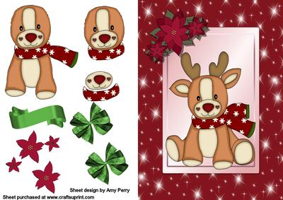 Reindeer with Red Scarf & Flowers