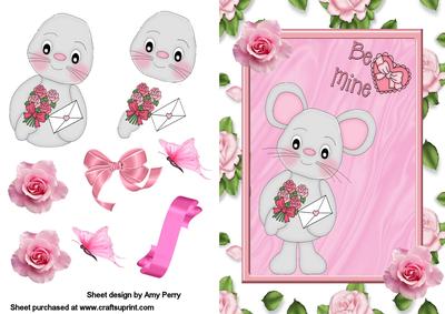 Valentine Mouse with Roses and Card