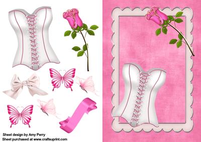 Lovely White Basque with Pink Glass Rose