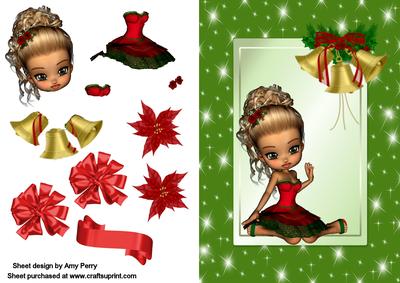 Pretty Blonde Girl in Red & Green Festive Dress